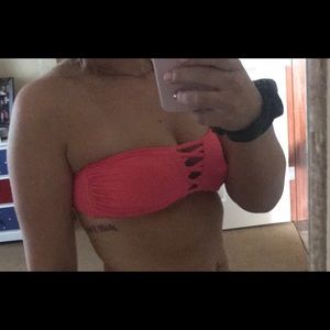 Strapless hot pink bikini top